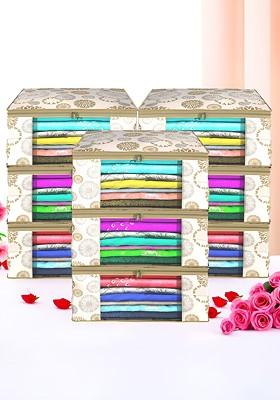 White And Gold Toned 9 Pieces Non Woven Saree Cover 9 Inch Clothes Bag