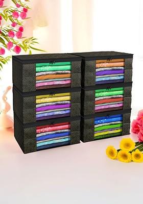 Black And White 6 Pieces Non Woven Saree Cover 9 Inch Clothes Bag