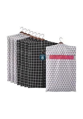 Black And Grey 8 Pieces Printed Mesh Cotton Hanging Saree Cover Cotton Organisers