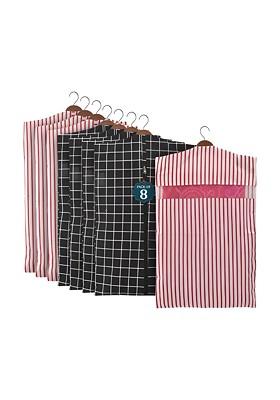 Black And Maroon 8 Pieces Striped Mesh Cotton Hanging Saree Cover Cotton Organisers