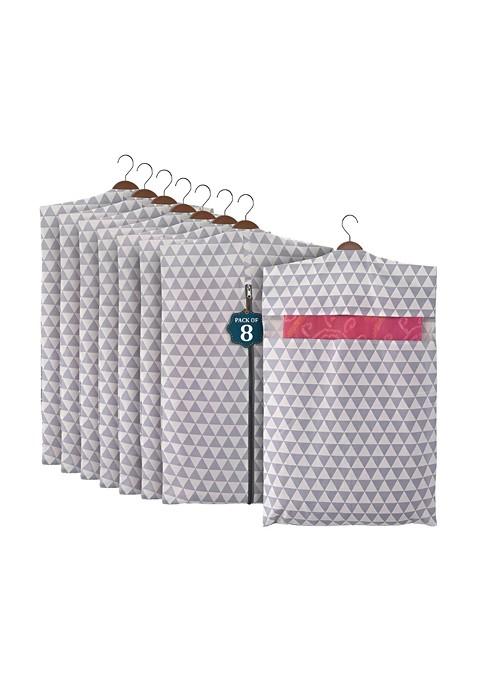 Grey And White 8 Pieces Printed Mesh Cotton Hanging Saree Cover Cotton Organisers
