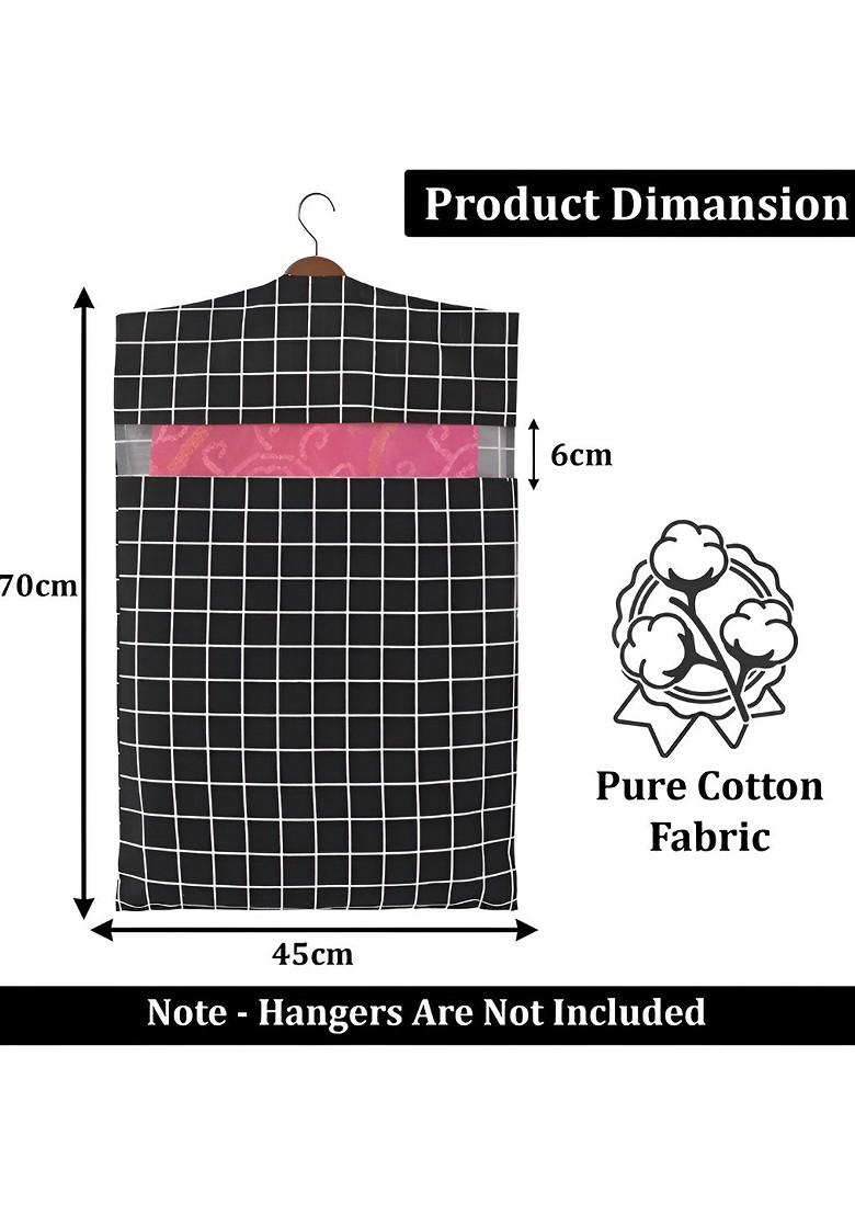 Brown And Black 6 Pieces Checked Cotton Hanging Saree Storage Cover Organisers