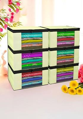 Cream Coloured Set Of 6 Non Woven Saree Cover 9 Inch Clothes Bag