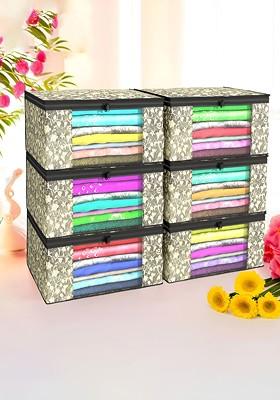 Unisex Black 6 Pieces Non Woven Saree Cover 9 Inch Clothes Bag