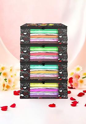 Black Set Of 4 Non Woven Saree Cover 9 Inch Clothes Bag Organisers