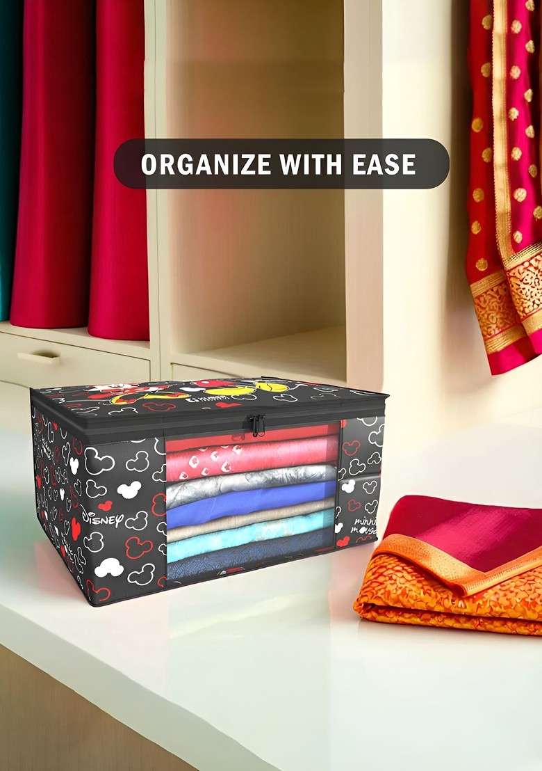 Black Set Of 4 Non Woven Saree Cover 9 Inch Clothes Bag Organisers - Indya