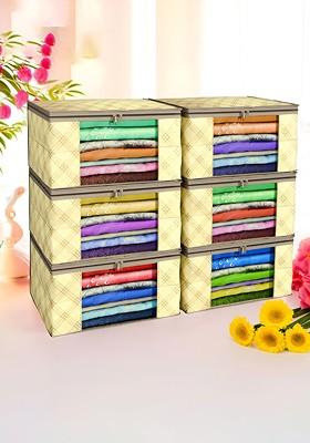 Cream Coloured Set Of 6 Non Woven Saree Cover 9 Inch Clothes Bag