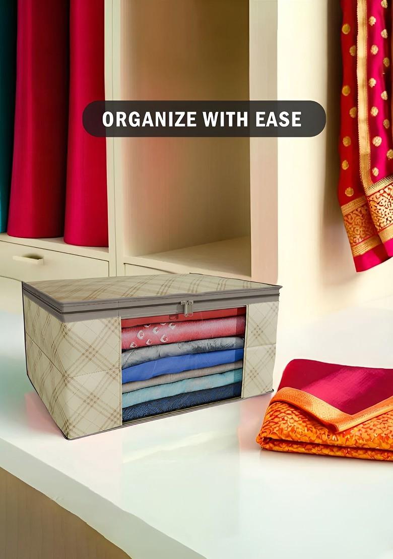 Cream Coloured Set Of 9 Non Woven Saree Cover 9 Inch Clothes Bag