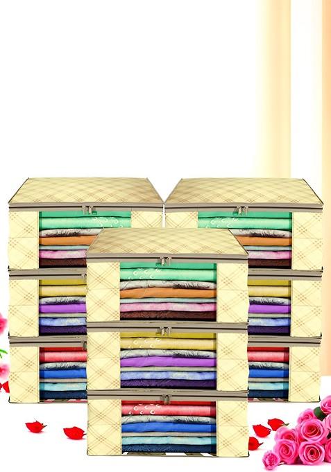 Cream Coloured Set Of 9 Non Woven Saree Cover 9 Inch Clothes Bag