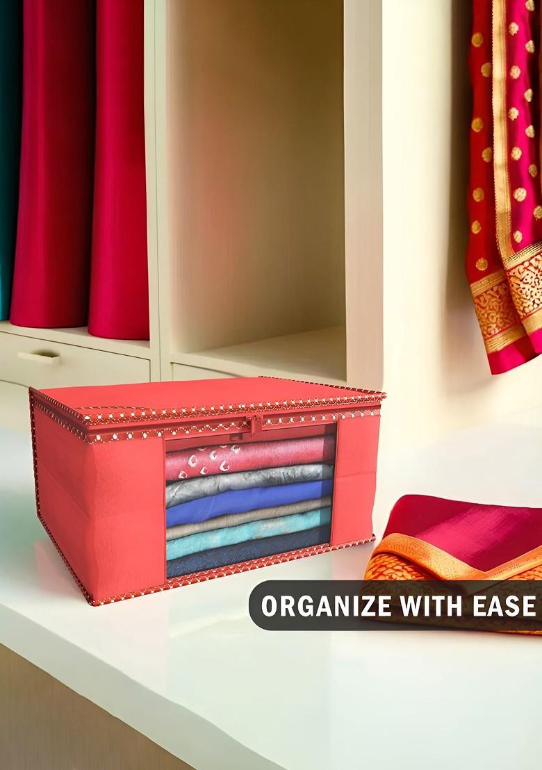 Red Set Of 6 Non Woven Saree Cover 9 Inch Clothes Bag
