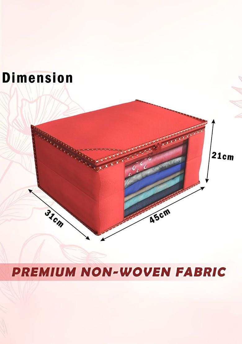 Red Set Of 6 Non Woven Saree Cover 9 Inch Clothes Bag