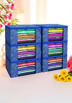 Blue Set Of 6 Non Woven Saree Cover 9 Inch Clothes Bag