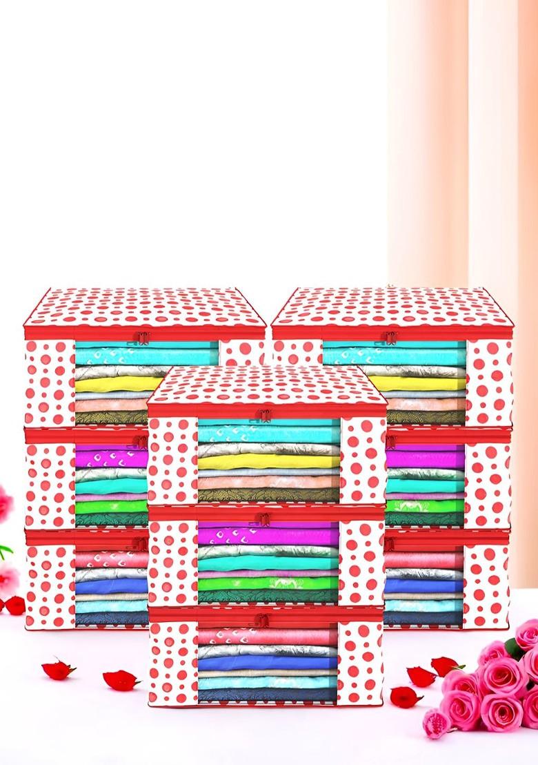 Red Set Of 9 Non Woven Saree Cover 9 Inch Clothes Bag