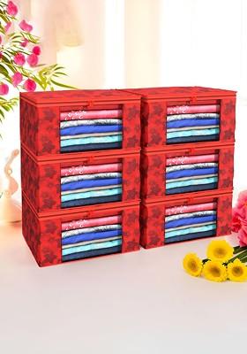 Red Set Of 6 Non Woven Saree Cover 9 Inch Clothes Bag