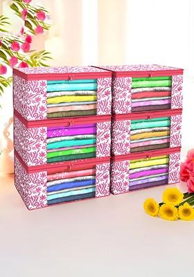 Pink Set Of 6 Non Woven Saree Cover 9 Inch Clothes Bag
