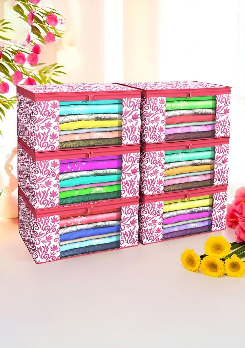 Pink Set Of 6 Non Woven Saree Cover 9 Inch Clothes Bag