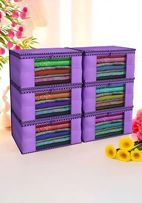 Purple Set Of 6 Non Woven Saree Cover 9 Inch Clothes Bag