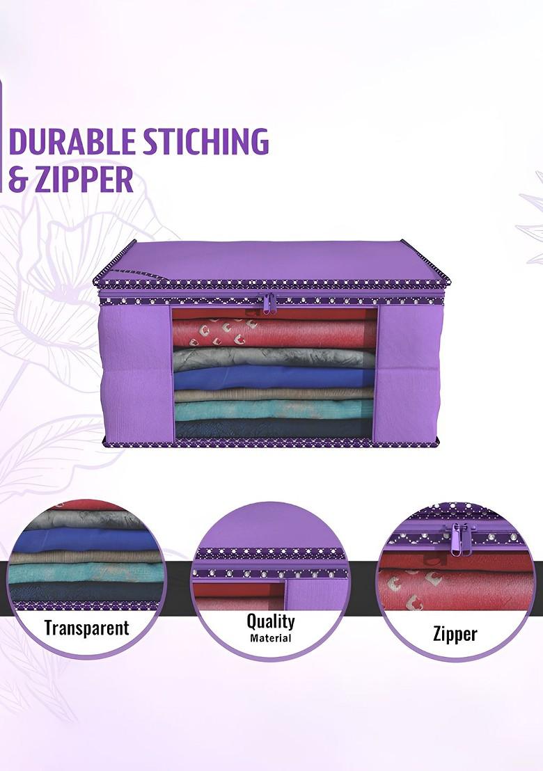 Purple Set Of 6 Non Woven Saree Cover 9 Inch Clothes Bag