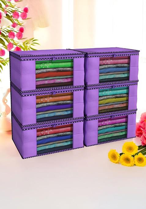 Purple Set Of 6 Non Woven Saree Cover 9 Inch Clothes Bag