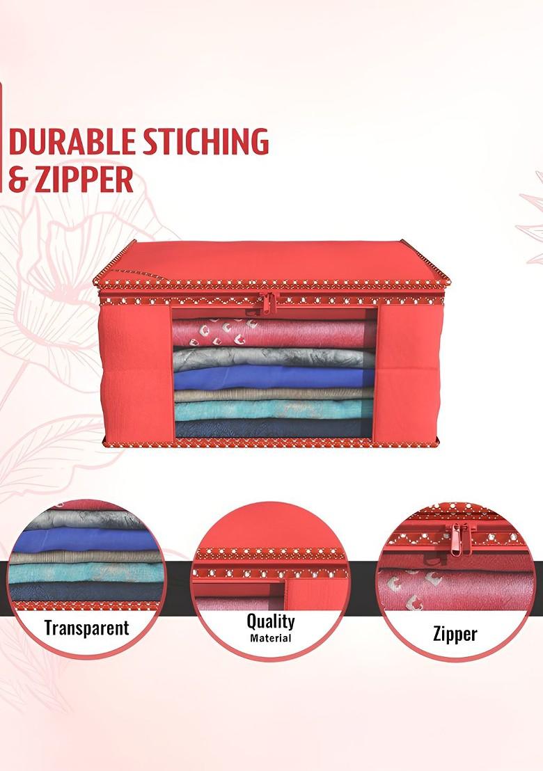 Red Set Of 9 Non Woven Saree Cover 9 Inch Clothes Bag