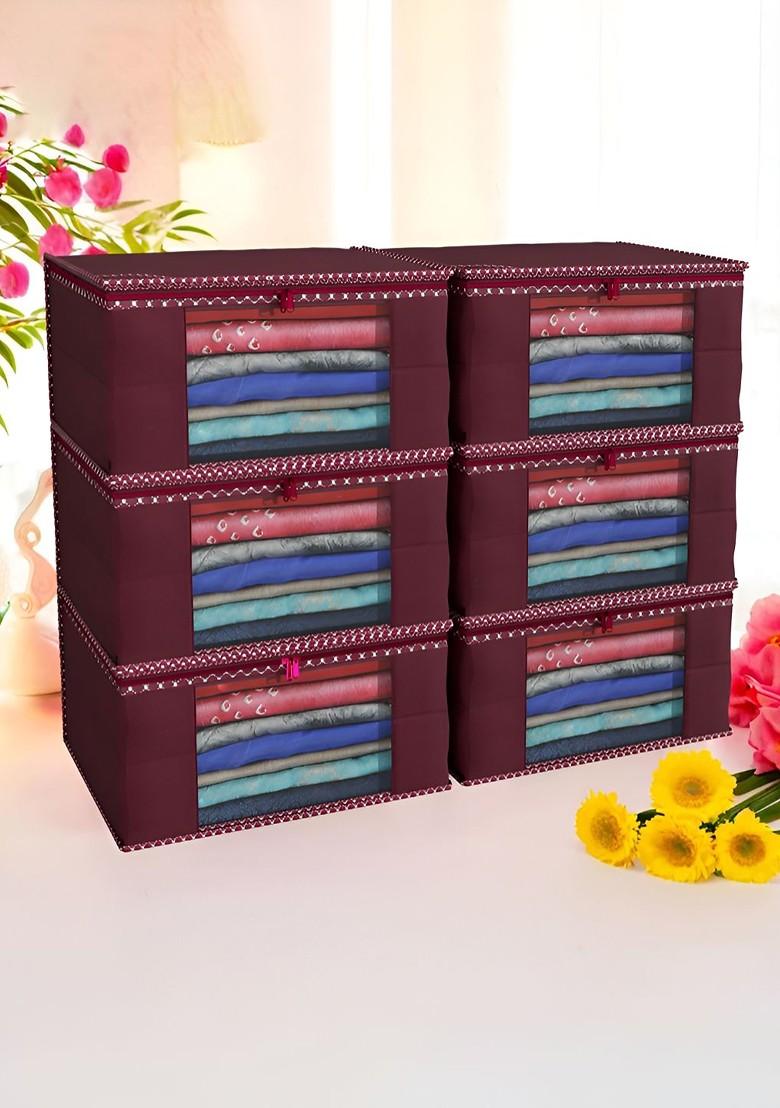 Maroon Set Of 6 Non Woven Saree Cover 9 Inch Clothes Bag
