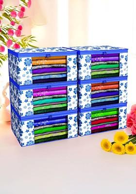 Blue Set Of 6 Non Woven Saree Cover 9 Inch Clothes Bag
