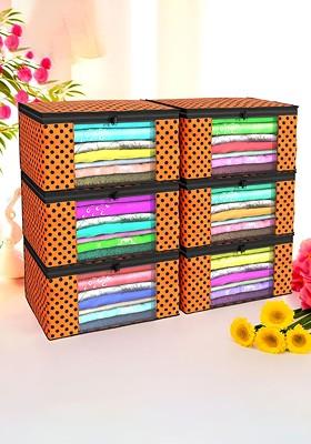 Orange Set Of 6 Non Woven Saree Cover 9 Inch Clothes Bag