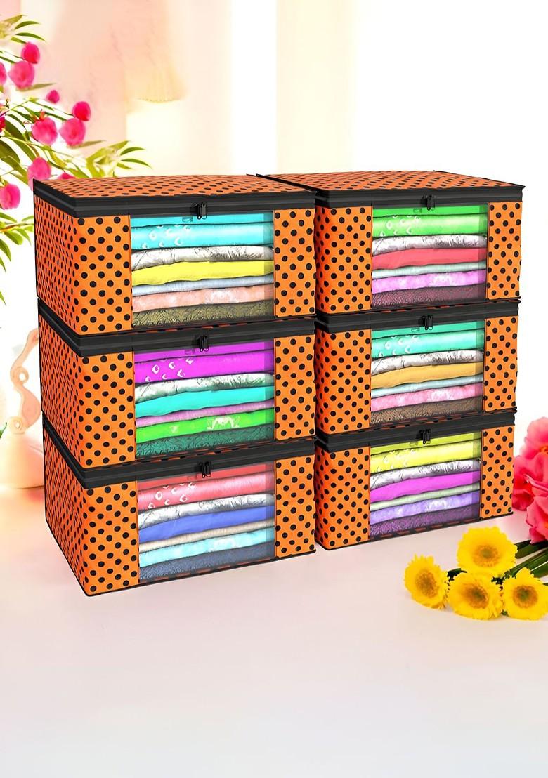 Orange Set Of 6 Non Woven Saree Cover 9 Inch Clothes Bag