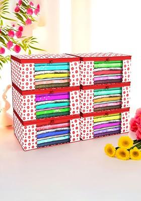 Red Set Of 6 Non Woven Saree Cover 9 Inch Clothes Bag