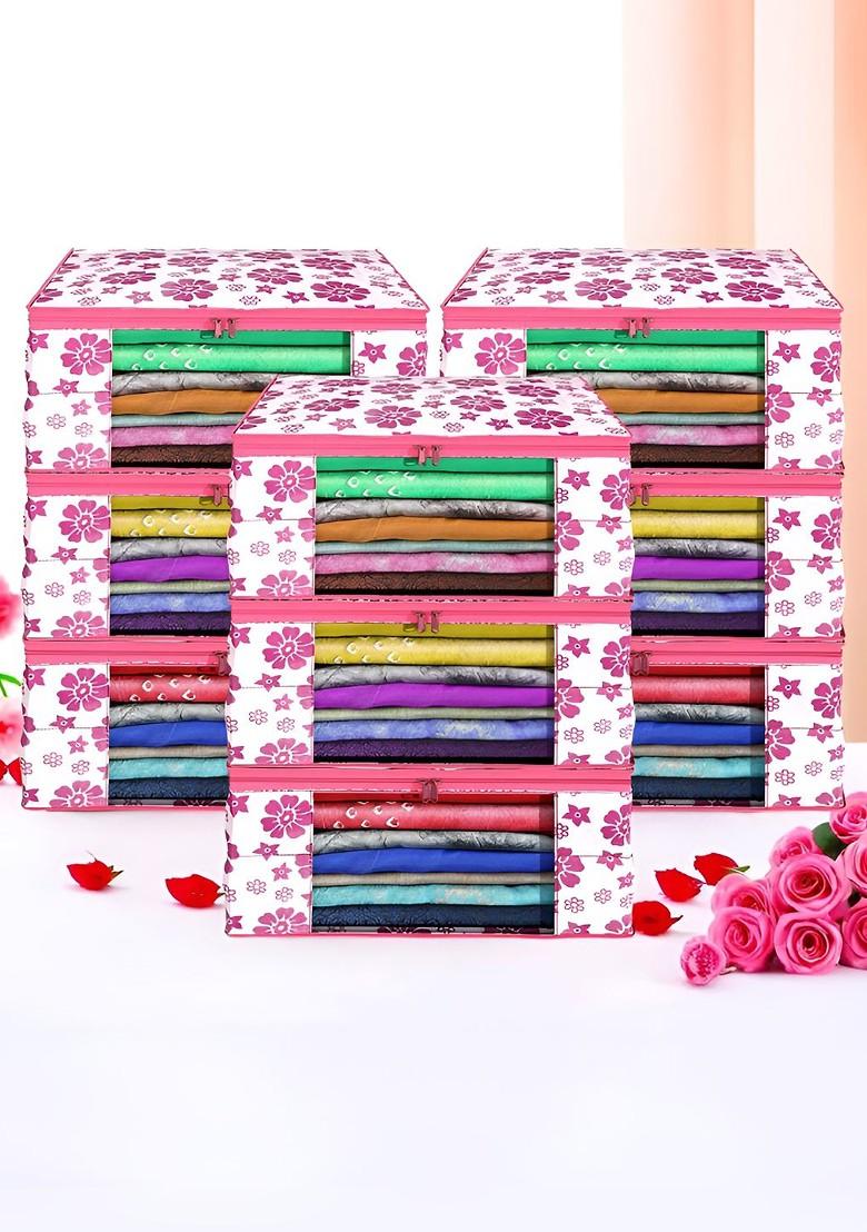 Pink Set Of 9 Non Woven Saree Cover 9 Inch Clothes Bag