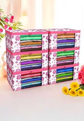 Pink Set Of 6 Non Woven Saree Cover 9 Inch Clothes Bag