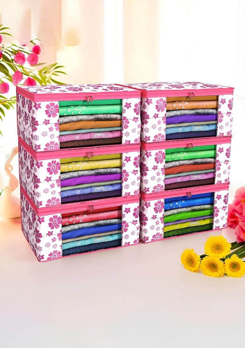 Pink Set Of 6 Non Woven Saree Cover 9 Inch Clothes Bag