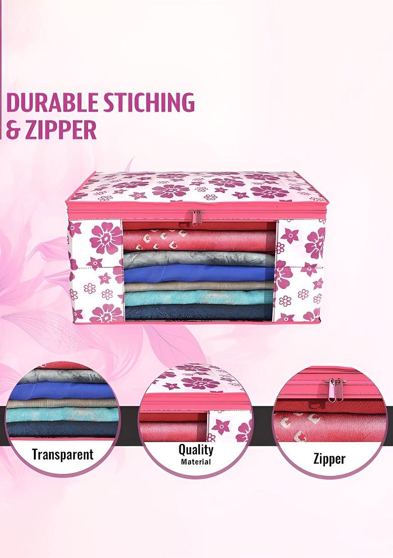 Pink Set Of 6 Non Woven Saree Cover 9 Inch Clothes Bag