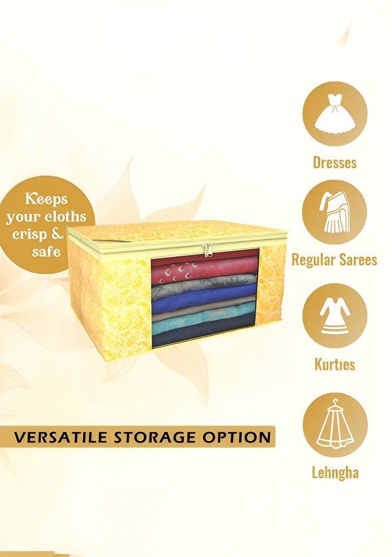 Yellow And Gold Toned 6 Pieces Non Woven Saree Cover 9 Inch Clothes Bag