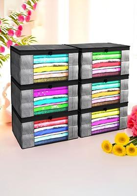 Grey And Black 6 Pieces Non Woven Saree Cover 9 Inch Clothes Bag