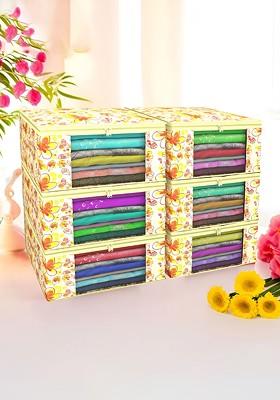 Yellow And White 6 Pieces Non Woven Saree Cover 9 Inch Clothes Bag