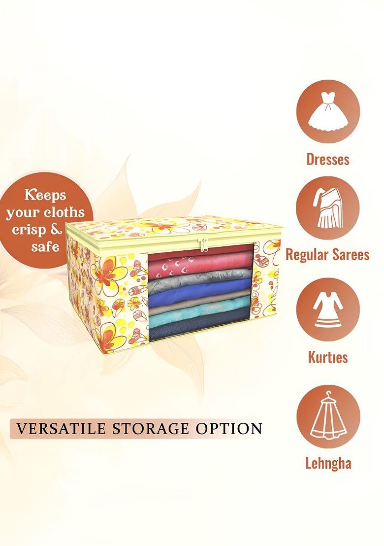 Yellow And White 6 Pieces Non Woven Saree Cover 9 Inch Clothes Bag