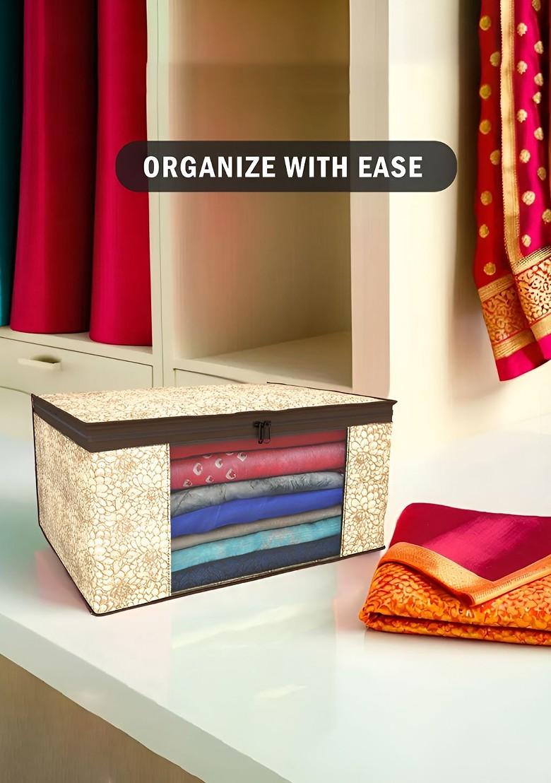 Brown And Cream Coloured 6 Pieces Non Woven Saree Cover 9 Inch Clothes Bag