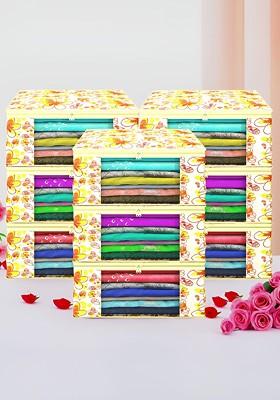 Yellow And White 9 Pieces Non Woven Saree Cover 9 Inch Clothes Bag