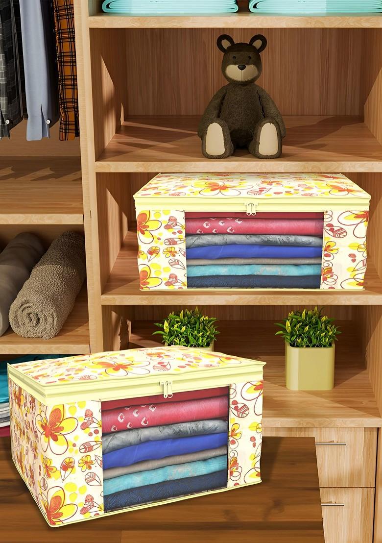 Yellow And White 9 Pieces Non Woven Saree Cover 9 Inch Clothes Bag