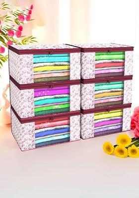 Maroon 6 Pieces Non Woven Saree Cover 9 Inch Clothes Bag