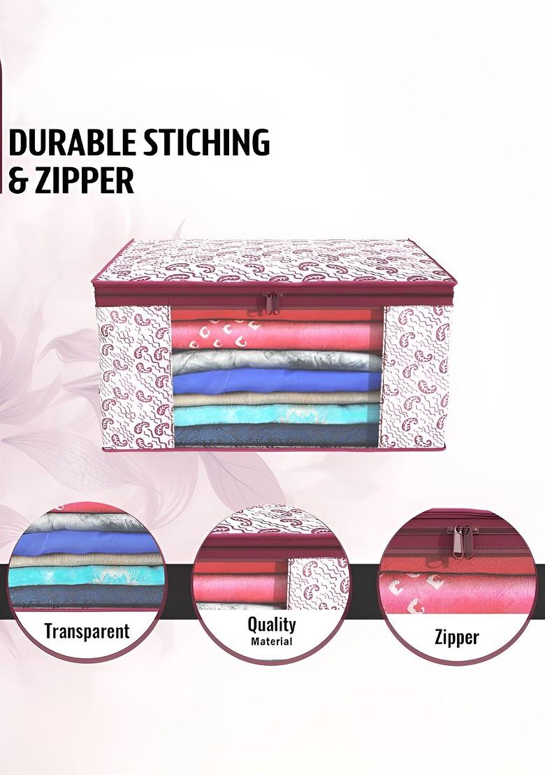 Maroon 6 Pieces Non Woven Saree Cover 9 Inch Clothes Bag