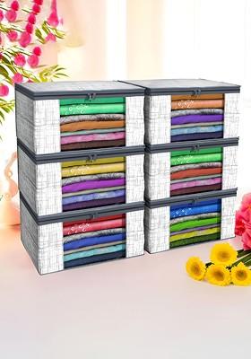 Grey And White 6 Pieces Non Woven Saree Cover 9 Inch Clothes Bag