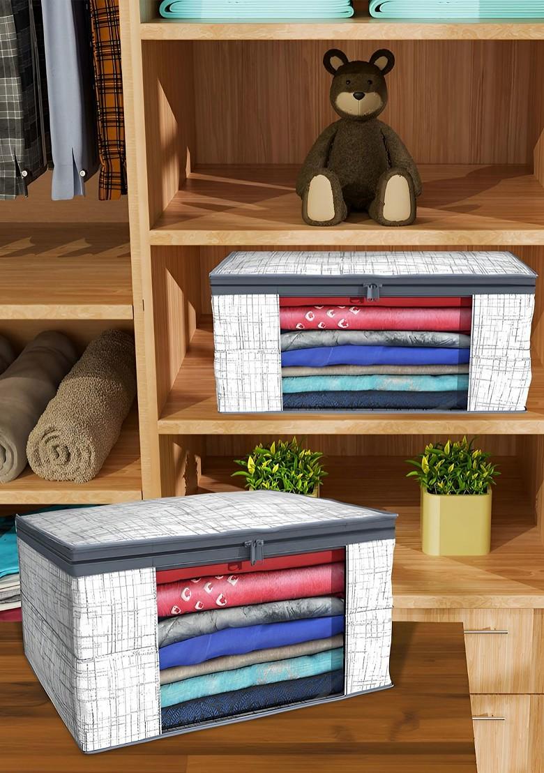 Grey And White 6 Pieces Non Woven Saree Cover 9 Inch Clothes Bag