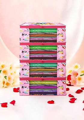Pink And Blue 4 Pieces Non Woven Saree Cover 9 Inch Clothes Bag