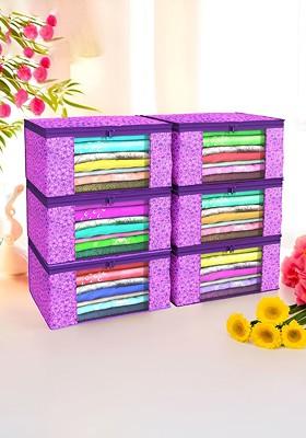 Purple And Blue 6 Pieces Non Woven Saree Cover 9 Inch Clothes Bag