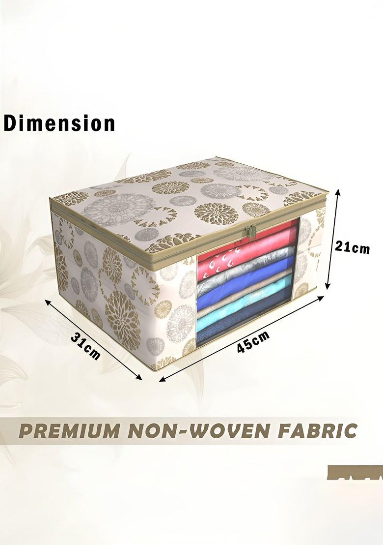 White And Gold Toned 6 Pieces Non Woven Saree Cover 9 Inch Clothes Bag