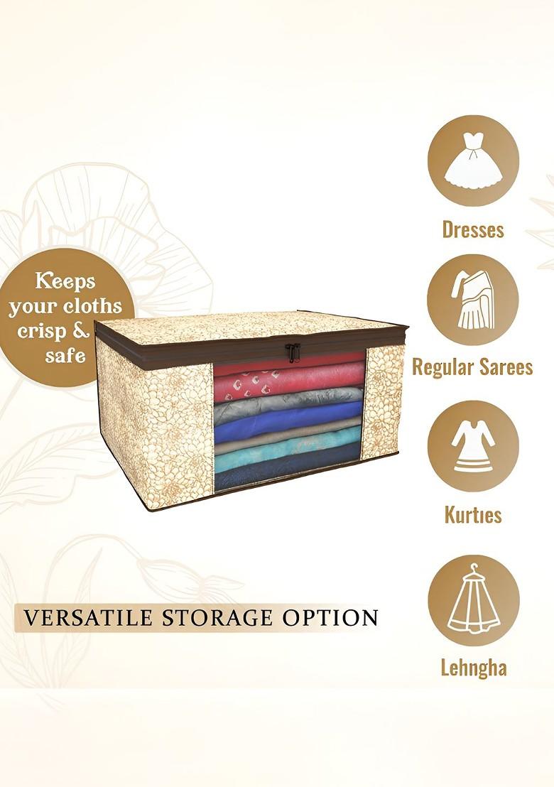 Brown And White 9 Pieces Non Woven Saree Cover 9 Inch Clothes Bag