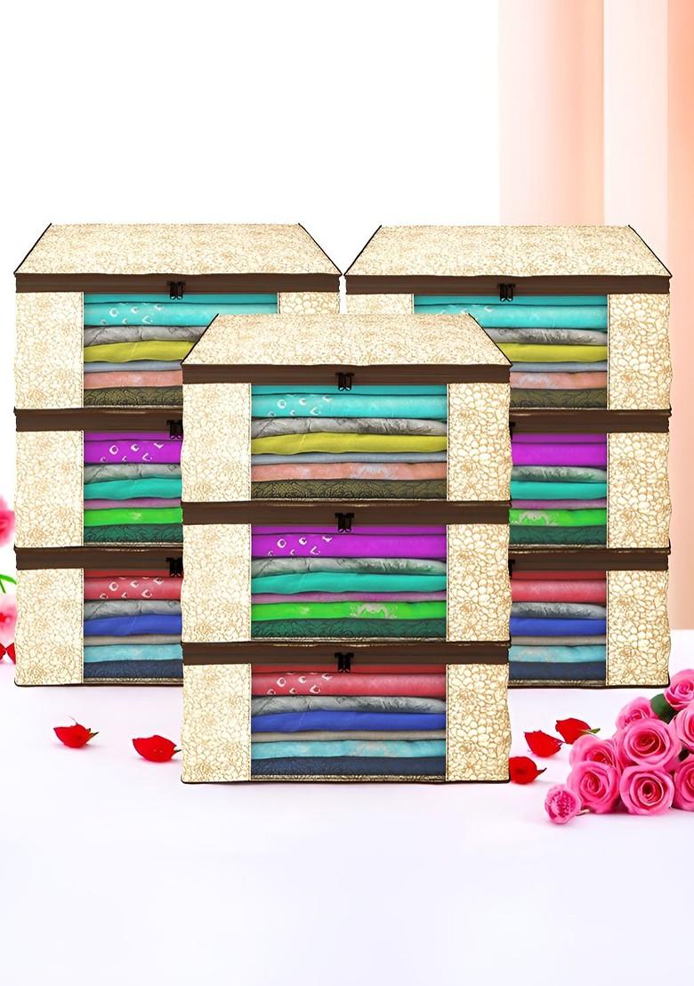 Brown And White 9 Pieces Non Woven Saree Cover 9 Inch Clothes Bag