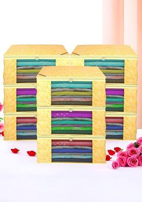 Yellow And Gold Toned 9 Pieces Non Woven Saree Cover 9 Inch Clothes Bag